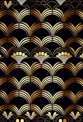 Art deco style wallpaper pattern with gold and black.