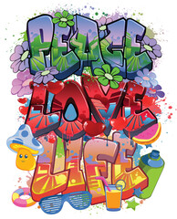 Graffiti Styled Urban Street Art Tagging Design - Peace Love Life