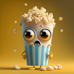 Happy Popcorn Character - obrazy, fototapety, plakaty