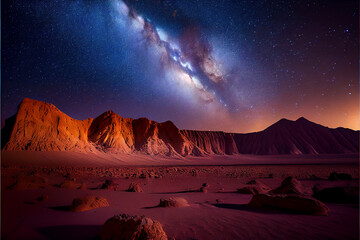 Stunning views of the Milky Way are visible in the Valley of the Moon in the Atacama Desert, the driest place on Earth near San Pedro de Atacama, Chile. This place is renowned for its incredible clari
