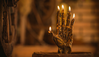Hand of fatum. Illustration of fate. Concept of esotericism and astrology, old and new magic  - obrazy, fototapety, plakaty