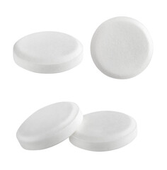 Set of white round pills isolated on white or transparent background.