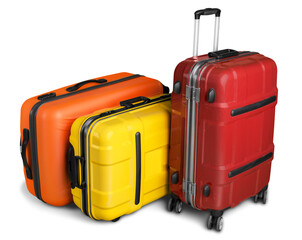 Colored full and closed suitcases, ready for the trip,