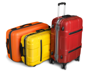 Colored full and closed suitcases, ready for the trip,