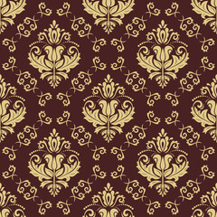 Classic seamless brown and golden pattern. Damask orient ornament. Classic vintage background. Orient ornament for fabric, wallpaper and packaging