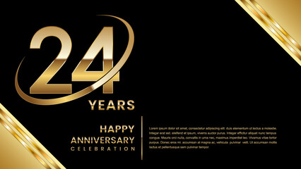 24th Anniversary Celebration. Template design with gold color for anniversary celebration event, invitation, banner, poster, flyer, greeting card. Logo Vector Template Illustration