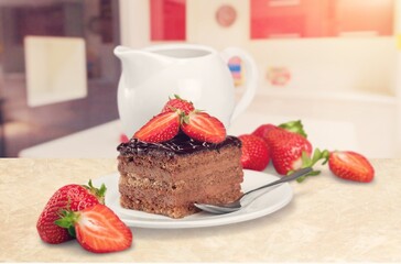 Tasty sweet cake with fresh berries