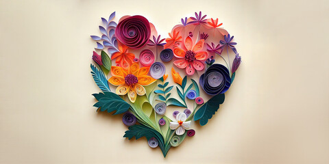 Colourful ornate heart shape paper cut, LGBTQ Valentine's Day. Generative AI