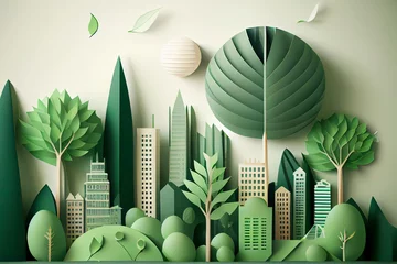 Fotobehang Green eco friendly city and urban forest landscape abstract © surassawadee