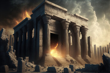 Naklejka premium Ancient Jewish temple was destroyed; mourning day was Tish B'Av, the ninth day of Av. Generative AI