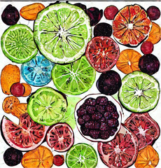 Collage mit frischem Obst