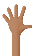 Obraz premium Hello - hand gesture. Unclenched hand of an African American. The finger count is number five. All fingers unclenched. Hand isolated on white. 3D cartoon friendly funny style. 3d vector illustration