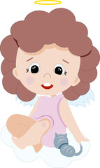 Cute cartoon angel girl. Element for print, postcard and poster isolate on white background. Vector illustration