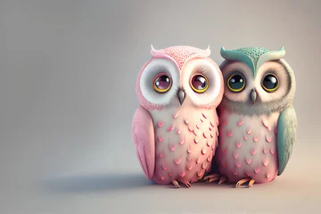 No drill roller blinds Owl Cartoons Loving couple of cute owls cuddling and hugging, Valentine's Day. Generative AI