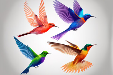 Fototapeta set of color birds in flight isolated on a white background. Generative AI obraz