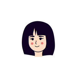 Portrait of cute pretty asian girl flat vector illustration isolated on white background. Cartoon style.