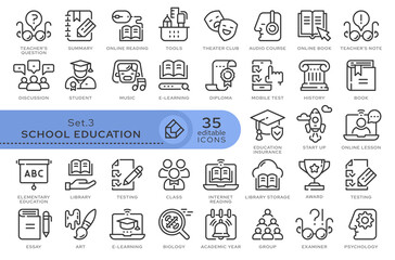 Set of conceptual icons. Vector icons in flat linear style for web sites, applications and other graphic resources. Set from the series - School Education. Editable outline icon.	