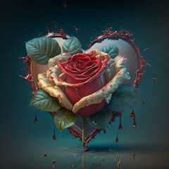 Gotischer Valentinstag, Herzen mit Rose sch&ouml;n arrangiert und platziert