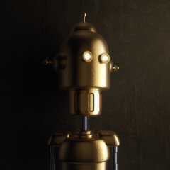 3d realistic chrome metal robot portrait in cartoon futuristic retro style. Technology sci fi elegant character design. Creative digital concept art of cyborg. Modern fashion render illustration.