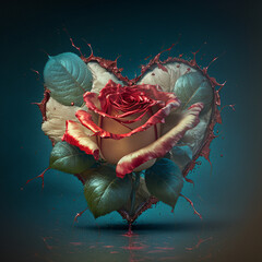 Gotischer Valentinstag, Herzen mit Rose sch&ouml;n arrangiert und platziert