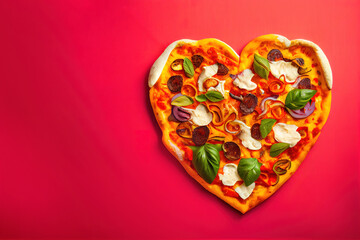 Obraz na płótnie Canvas Heart shaped pizza, Valentine's Day. Generative AI