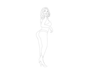 line illustration.
beautiful sexy woman his posing.
vector doodle.