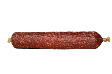 Raw smoked salami sausage on PNG transparent background.