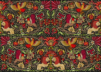 Classical luxury old fashioned royal decoration, historical ornament with lions, griffons and eagle Seamless pattern, background. Vector illustration.