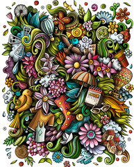 Naklejka premium Spring detailed cartoon illustration