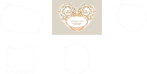 Decorative flowers and leaves in art nouveau style, vintage, old, retro style. Border, frame, template for product label, cosmetic packaging. Easy to edit. Vector illustration. In art nouveau style.