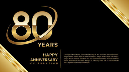 80th Anniversary Celebration. Template design with gold color for anniversary celebration event, invitation, banner, poster, flyer, greeting card. Logo Vector Template Illustration