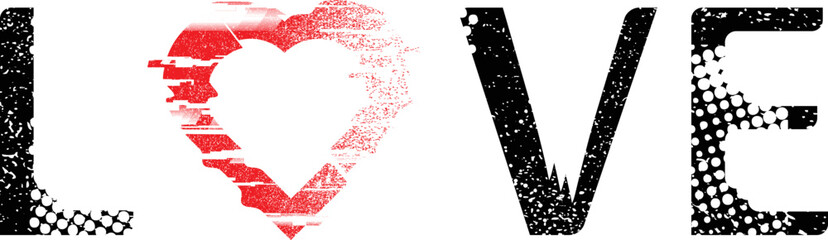 Glitch distorted heart shape . Minimal art design . Love you .Noise destroyed circle logo . Trendy defect error shapes . Glitched frame .Broken effect . Grunge texture . Distress effect .vector 