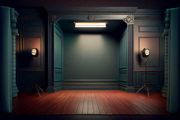 Green studio room background with spotlight on. Illustrator Generative AI