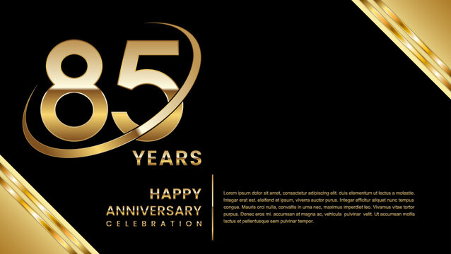 85th Anniversary Celebration. Template design with gold color for anniversary celebration event, invitation, banner, poster, flyer, greeting card. Logo Vector Template Illustration