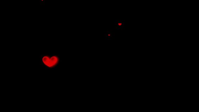 赤色ののハートが下から勢いよく上がってくるアニメーション素材(黒背景)	