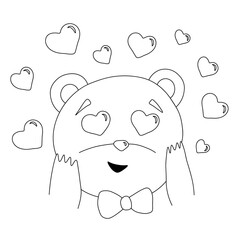 Outline of lovely teddy bear with bow. Emotion expression concept. Vector illustration on a white background