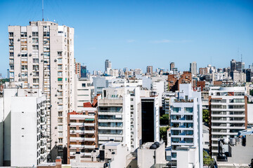 View of Buenos Aires from above. Cityscape architecture, houses and roofs of areas of Buenos Aires,...