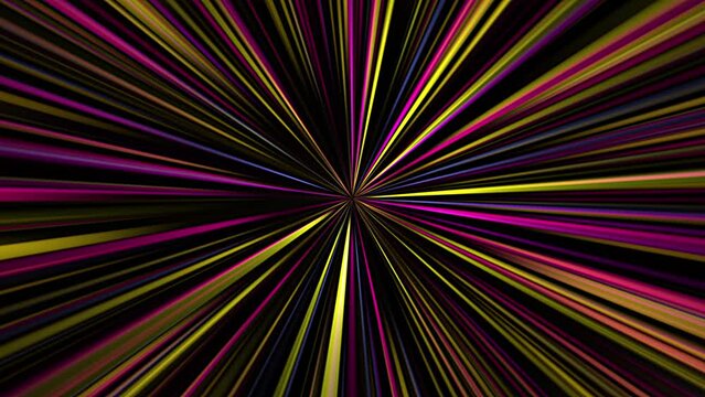 Abstract loop colorful  speed light with beam radial rays light emitted from the center star shine burst multicolor background. 4K 3D fractal radiant star with colored rays infinite background