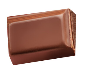 Dark milk chocolate chunks isolated on white background. Broken smooth Chocolate pieces closeup.