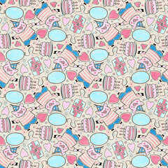 Seamless pattern with piglets and balloons. Birthday.