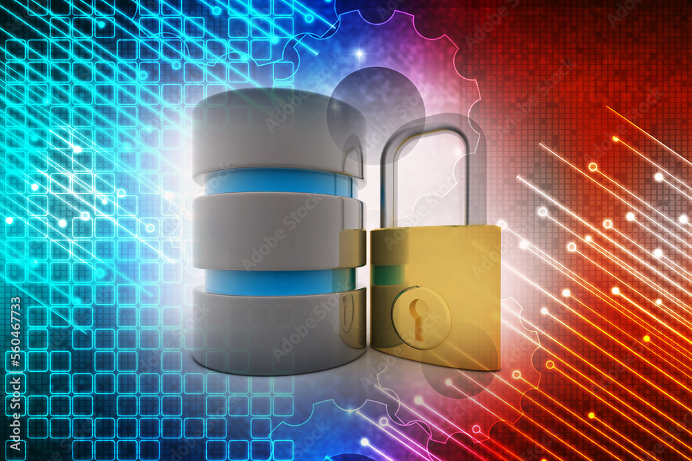 Poster 3d rendering database storage data base protected lock
