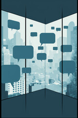 illustration of an office with speech bubbles. Generative AI