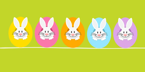 Banner 5 Wei&szlig;e Osterhasen In Ostereiern Von Vorn Gr&uuml;n