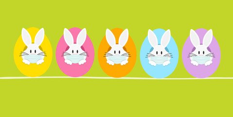 Banner 5 Weiße Osterhasen Maske In Ostereiern Von Vorn Grün