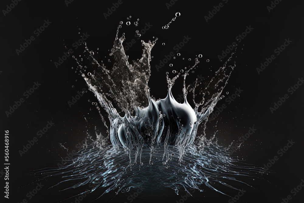 Poster Isolated water splash on a dark background. Generative AI