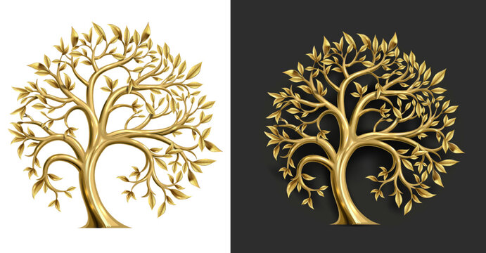 Golden decorative fairy tree round emblem