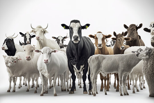 a field of livestock against a white background. Generative AI