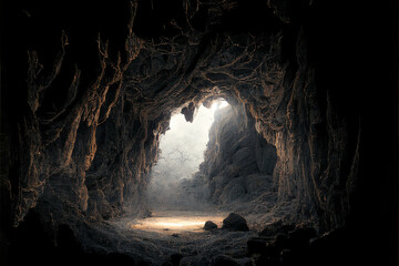 Empty cave looking out - obrazy, fototapety, plakaty