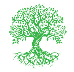 Tree of life silhouette with roots sketch Vector illustration.
