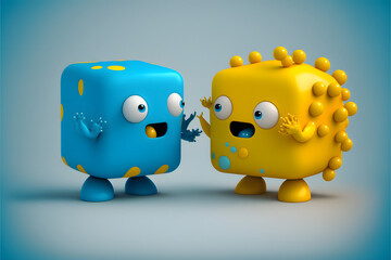 Two cute little monsters socializing created with Generative AI